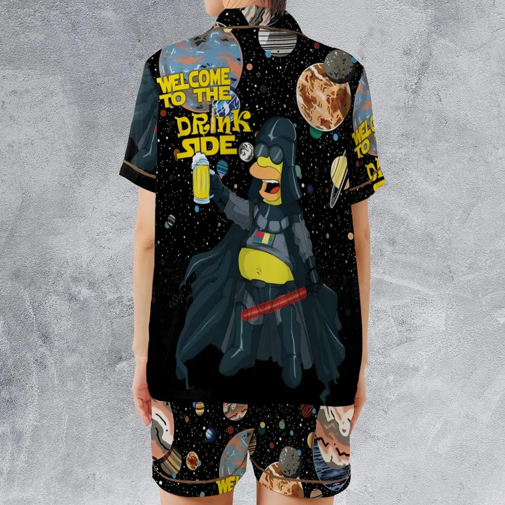 Simpson Darth Vader Welcome To The Drink Side Satin Short-Sleeve Pajamas Set - 2