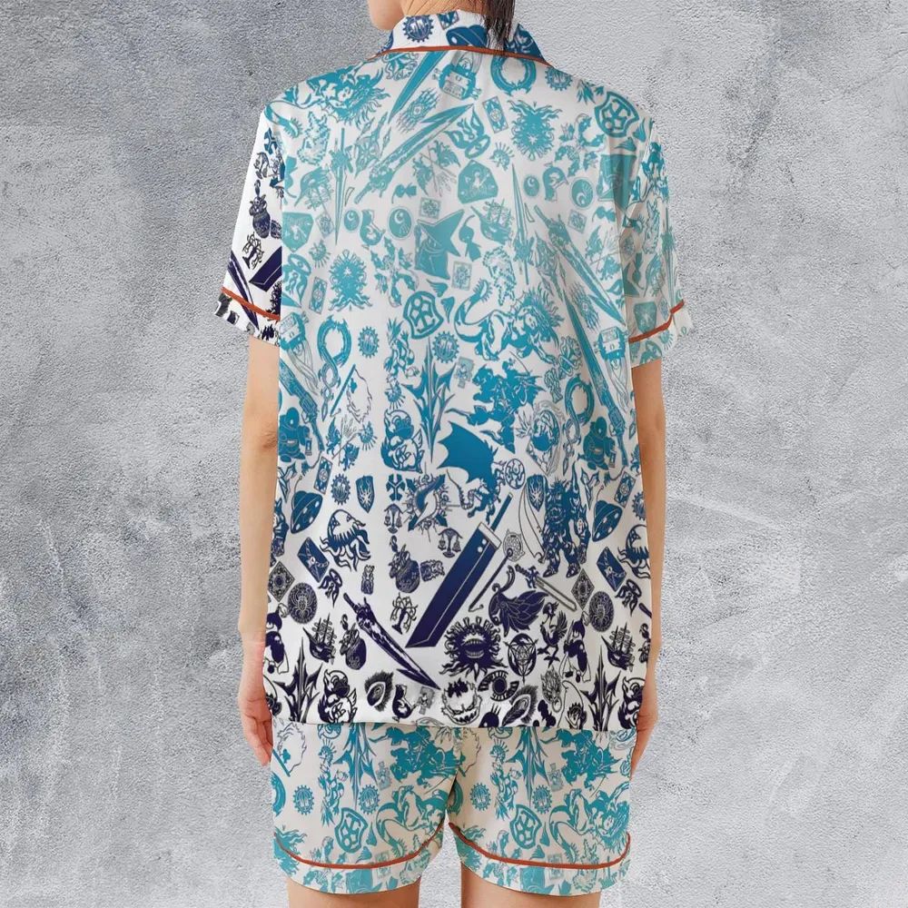 Blue Moggle Final Fantasy Satin Short-Sleeve Pajamas Set - 2