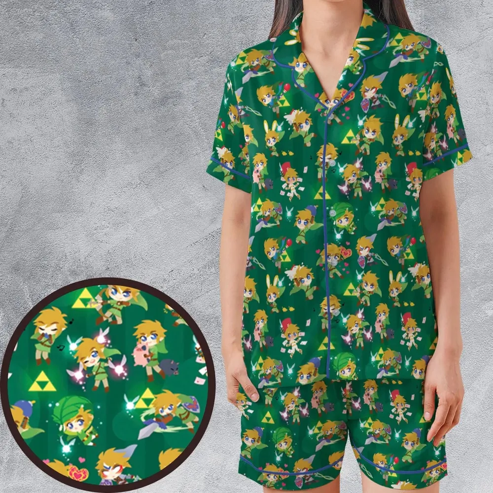 Cute Link Posing The Legend Of Zelda Satin Short-Sleeve Pajamas Set - 1