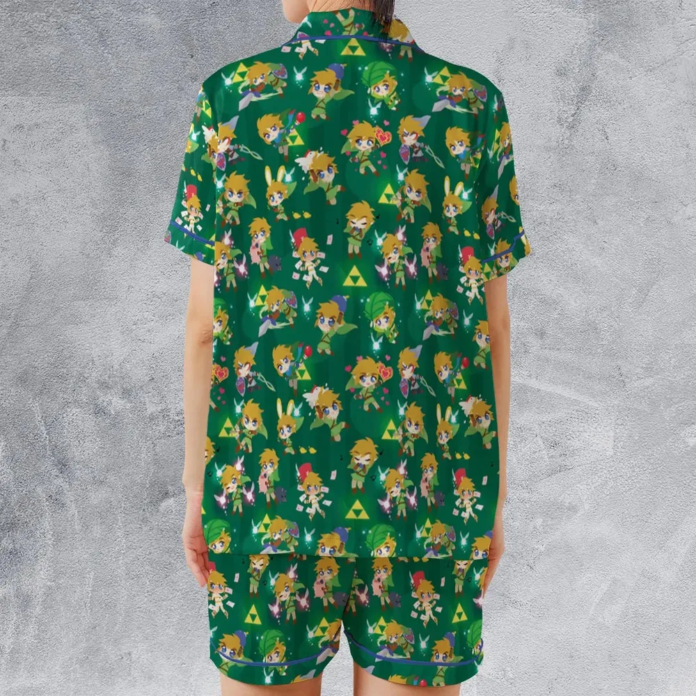 Cute Link Posing The Legend Of Zelda Satin Short-Sleeve Pajamas Set - 2