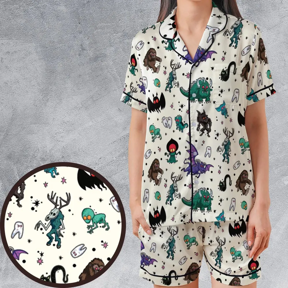 Cryptids of the Americas Cryptozoology Cryptids Monster Satin Short-Sleeve Pajamas Set - 1