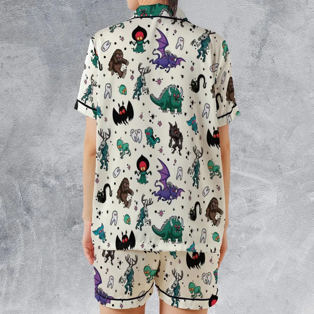Cryptids of the Americas Cryptozoology Cryptids Monster Satin Short-Sleeve Pajamas Set - 2
