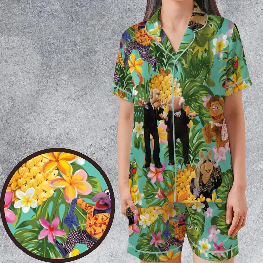 Statler And Waldorf Muppets Tropical Satin Short-Sleeve Pajamas Set - 1