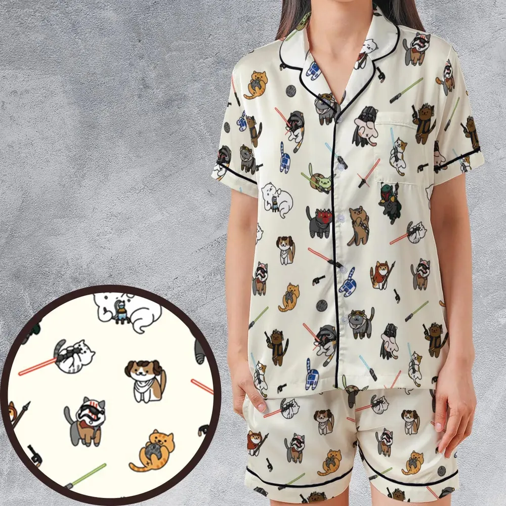 Star Wars Characters As Cats Satin Short-Sleeve Pajamas Set - 1