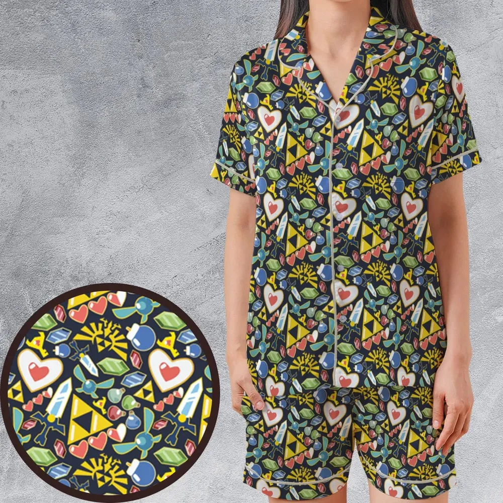 Zelda Theme Items Satin Short-Sleeve Pajamas Set - 1