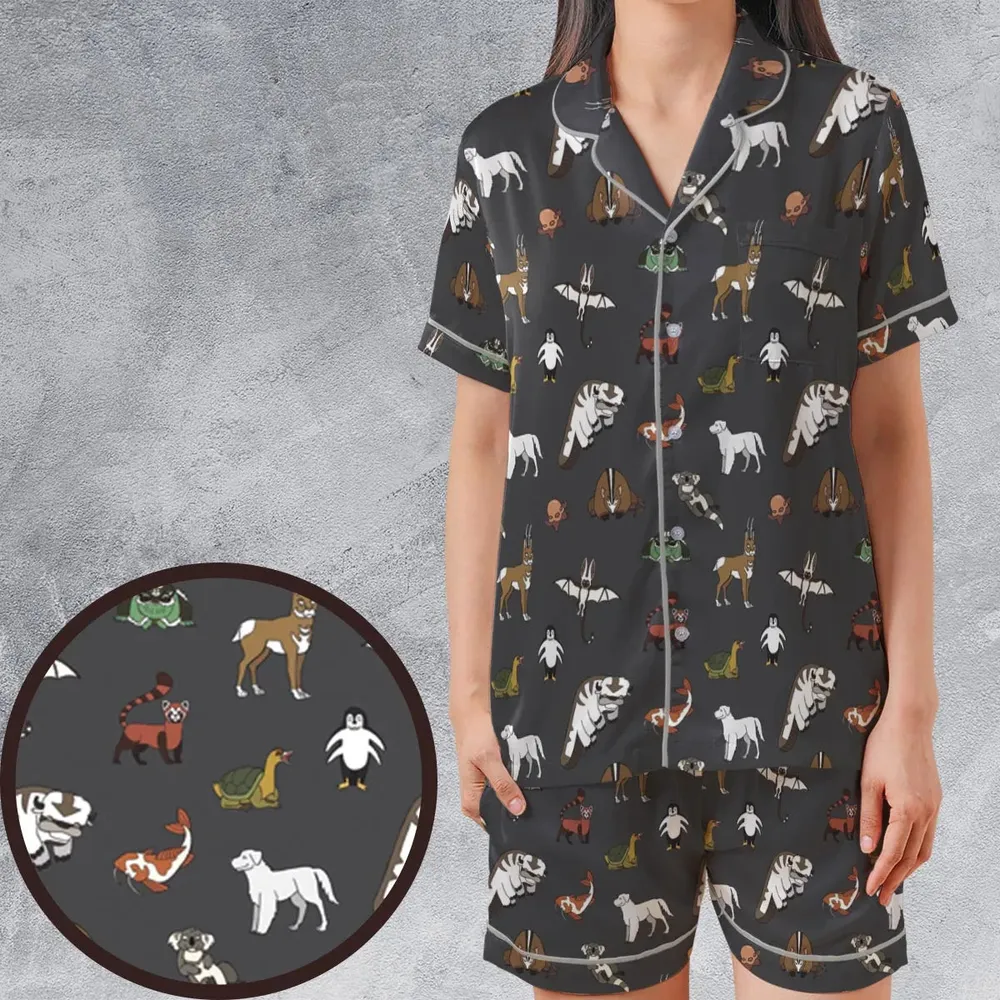 Menagerie Appa Sky Bison Momo Naga Pabu Avartar The Last Airbender Satin Short-Sleeve Pajamas Set - 1