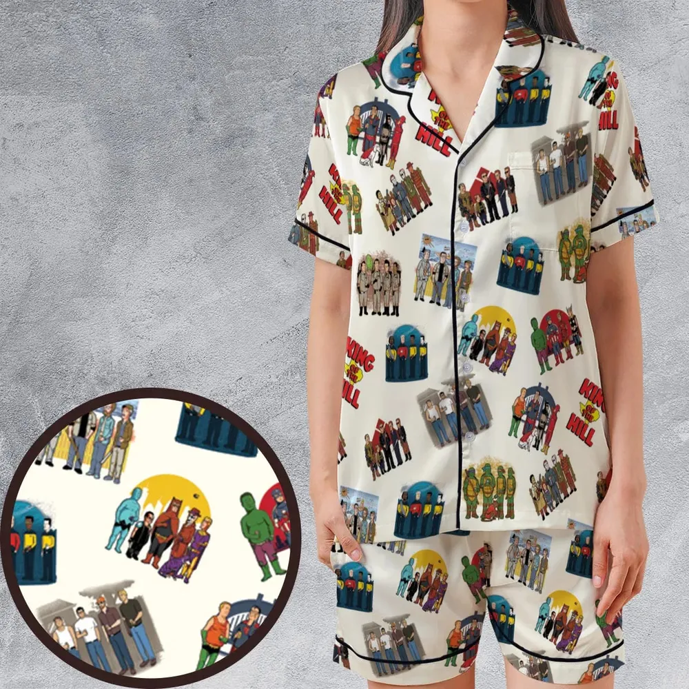 Hank's Friends King Of The Hill Parody Satin Short-Sleeve Pajamas Set - 1