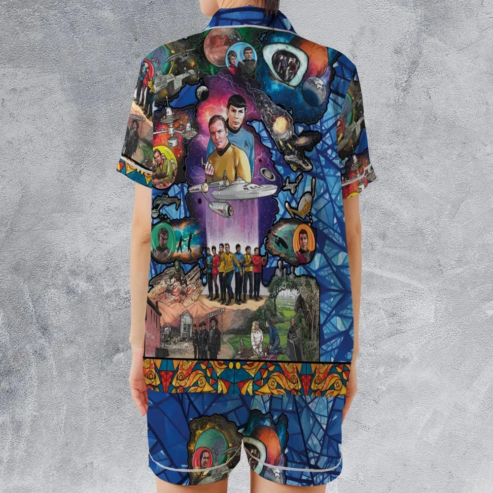 The Beginning Star Trek Pattern Satin Short-Sleeve Pajamas Set - 2