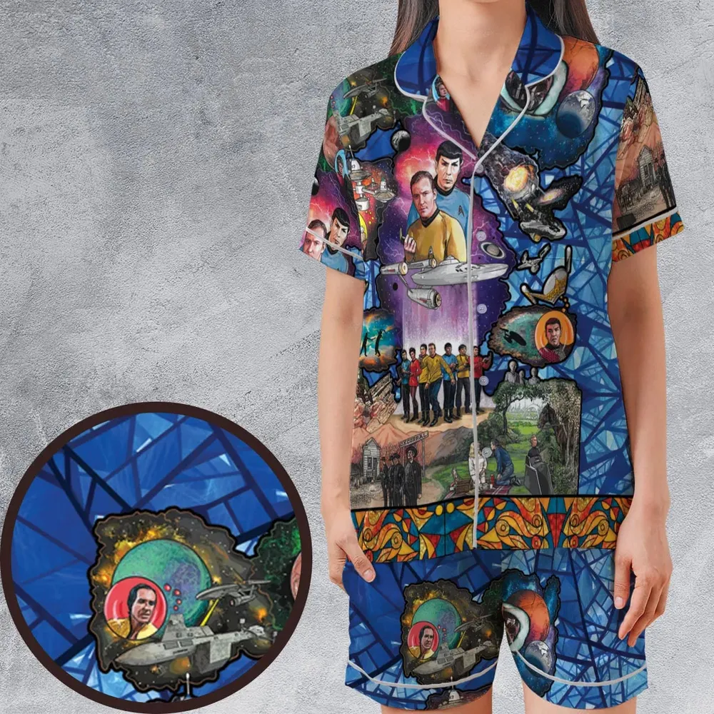 The Beginning Star Trek Pattern Satin Short-Sleeve Pajamas Set - 1
