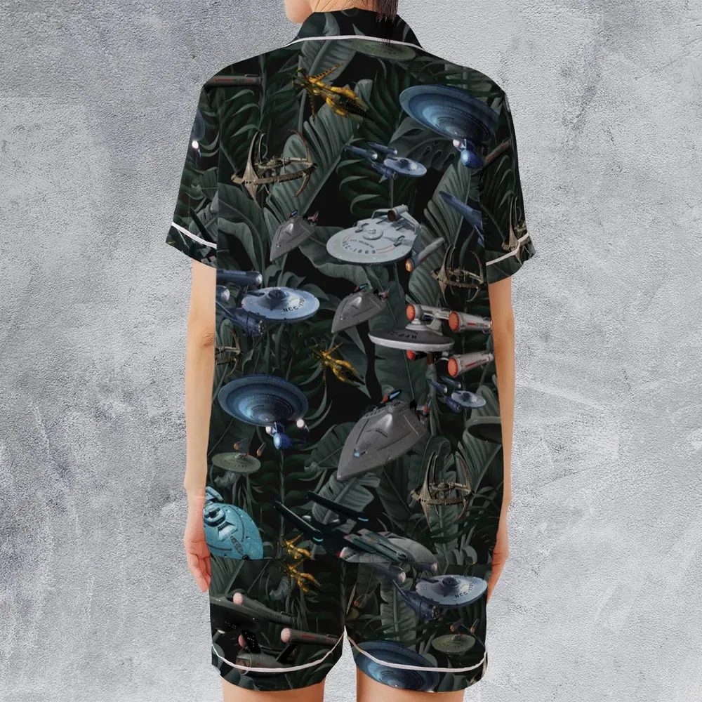Star Trek Spaceship Pattern Satin Short-Sleeve Pajamas Set - 2