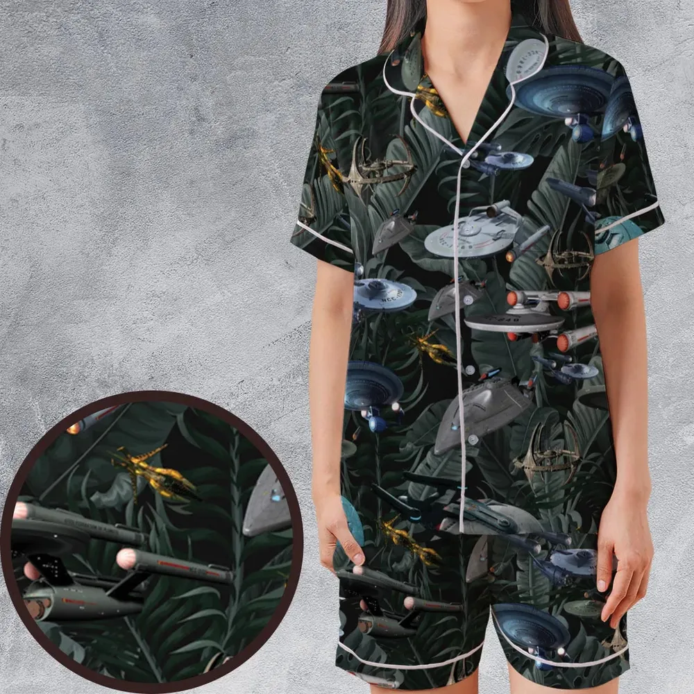 Star Trek Spaceship Pattern Satin Short-Sleeve Pajamas Set - 1