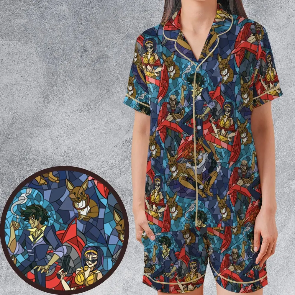 Spike Spiegel Faye Valentine Edward Wong Cowboy Bebop Satin Short-Sleeve Pajamas Set - 1