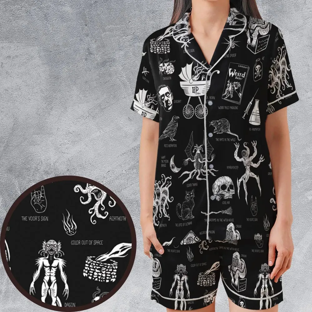 H.P. Lovecraft Monsters Satin Short-Sleeve Pajamas Set - 1