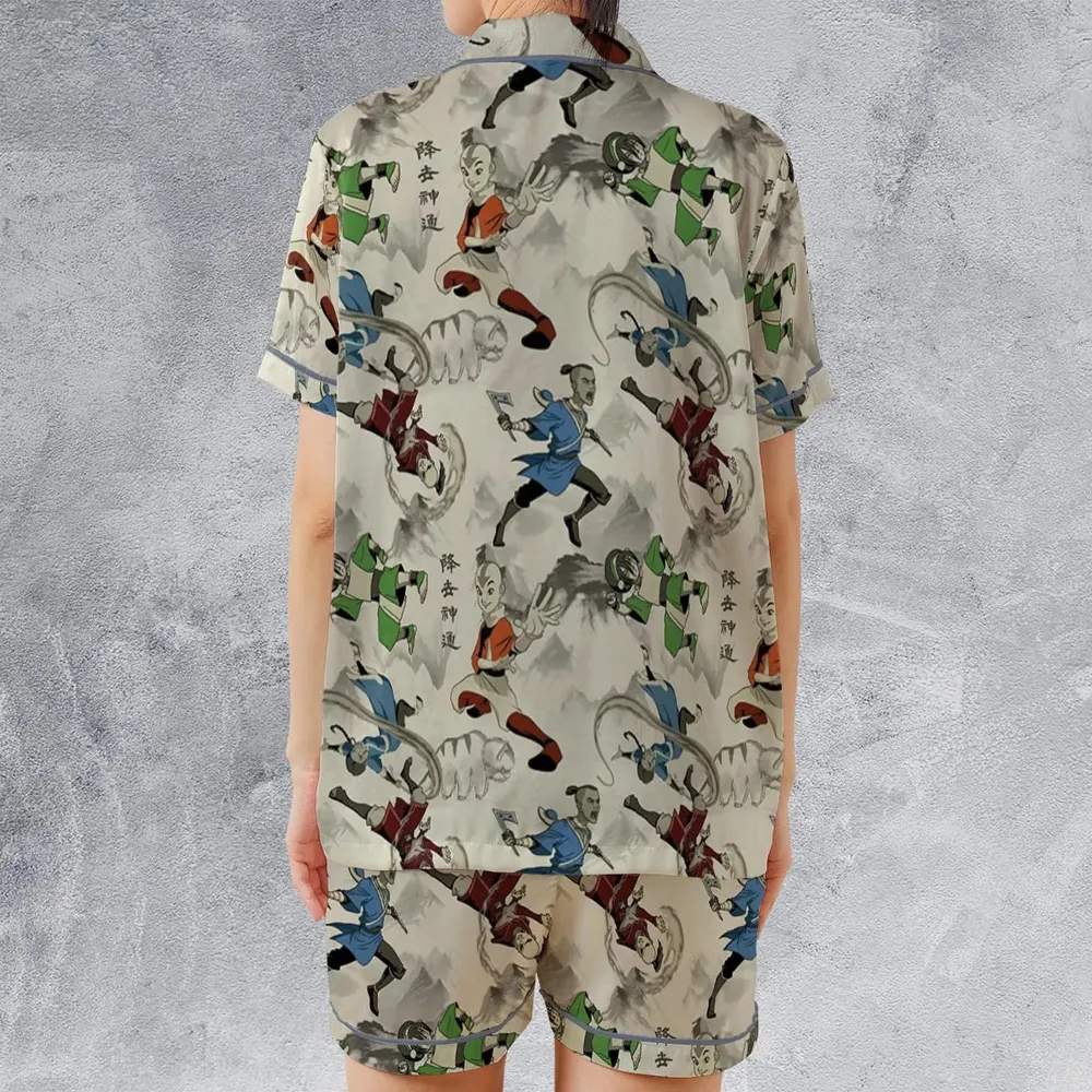 Aang Katara Toph Beifong Sokka Avatar The Last Airbender Satin Short-Sleeve Pajamas Set - 2