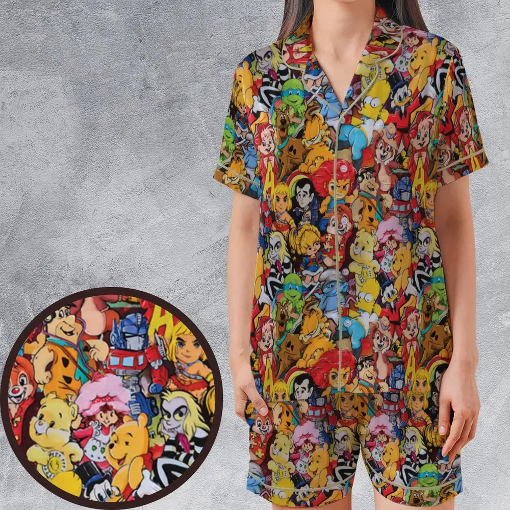 Old Cartoon Characters Satin Short-Sleeve Pajamas Set - 1
