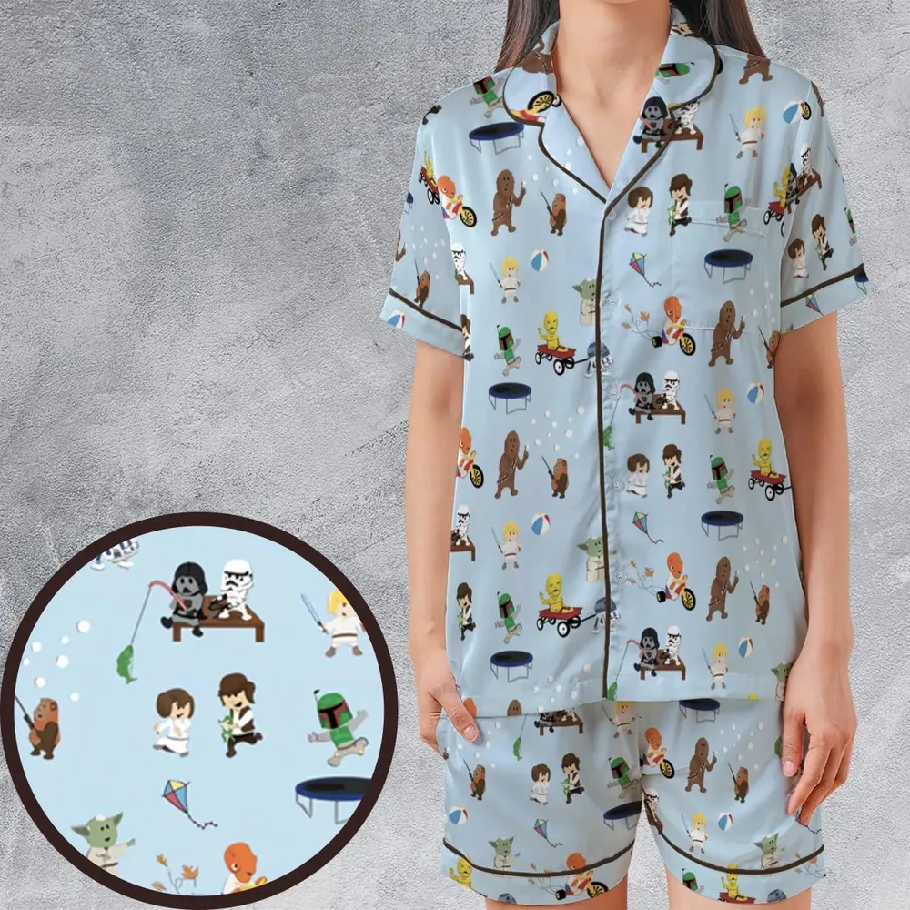 Go Fishing with Star Wars Characters Satin Short-Sleeve Pajamas Set - 1