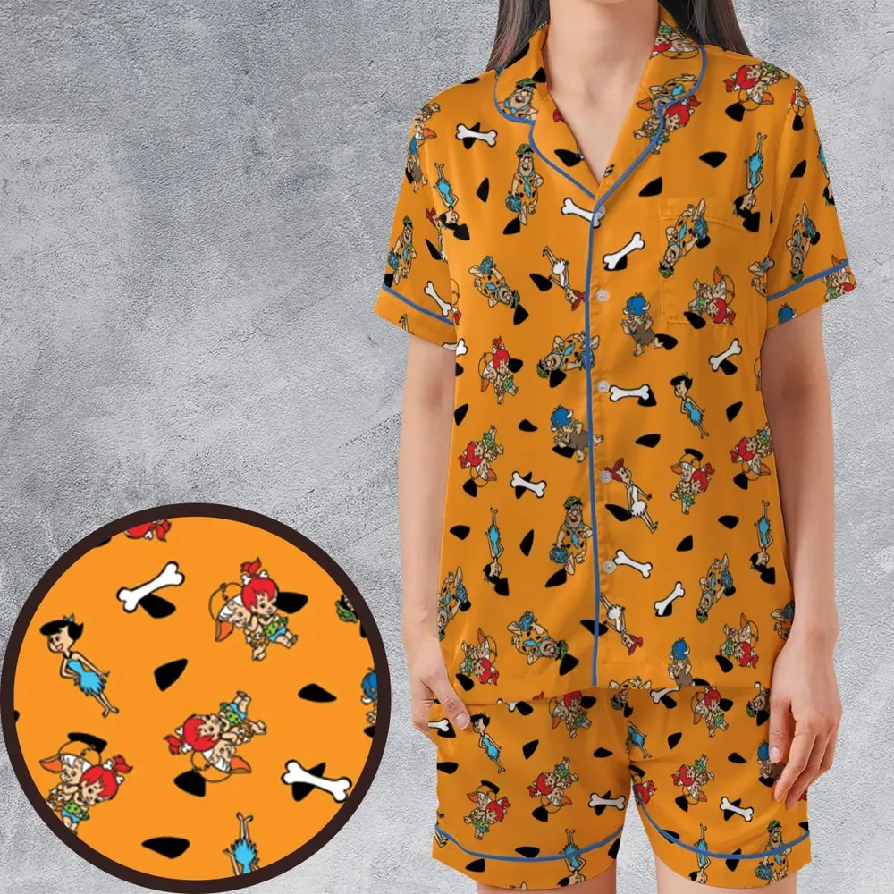 Stone Age The Flintstones Characters Satin Short-Sleeve Pajamas Set - 1