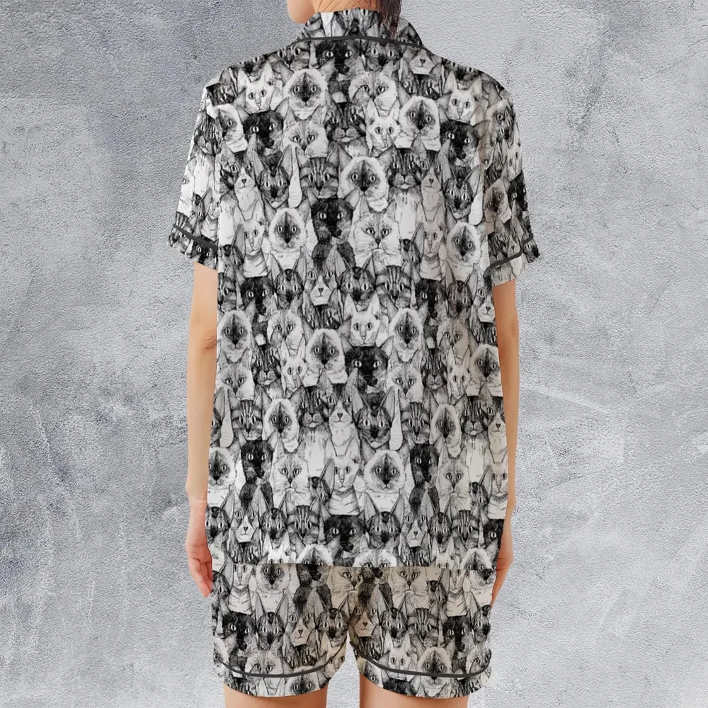 Just Cats Satin Short-Sleeve Pajamas Set - 2