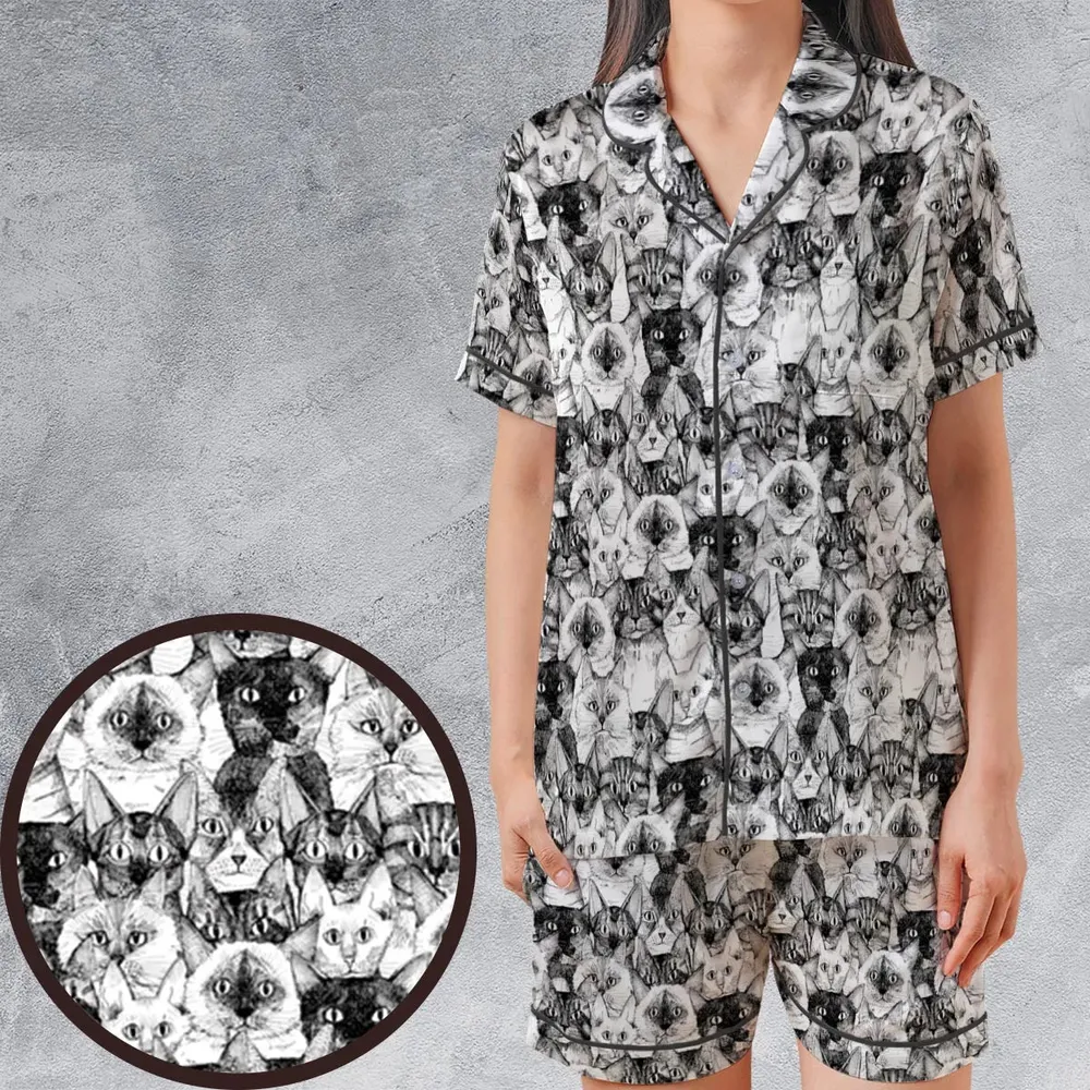 Just Cats Satin Short-Sleeve Pajamas Set - 1