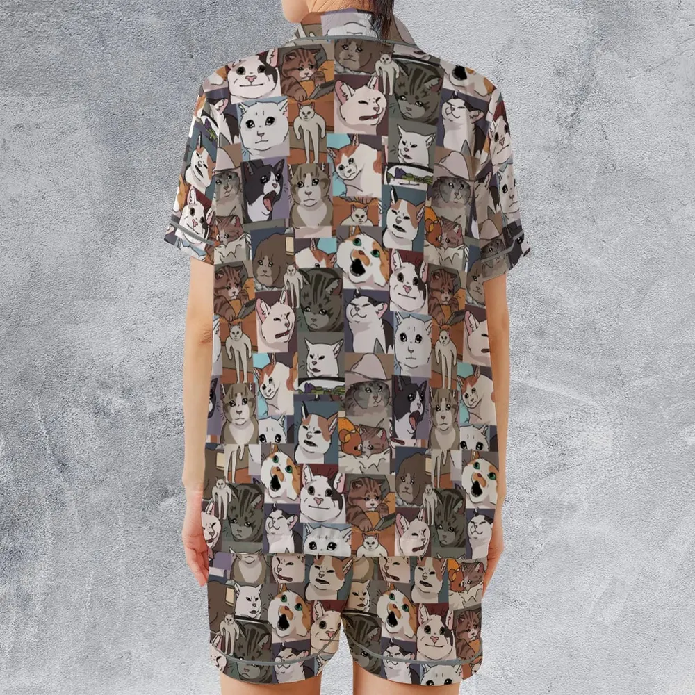 Funny Cat Internet Meme Satin Short-Sleeve Pajamas Set - 2