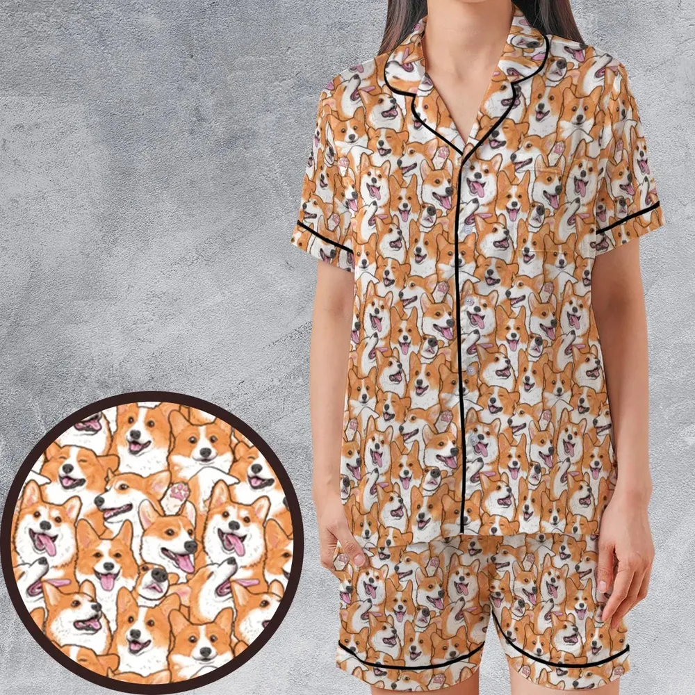 That's a lot of Corgi Satin Short-Sleeve Pajamas Set - 1