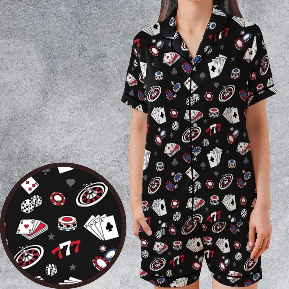 Poker Texas Hold’em Satin Short-Sleeve Pajamas Set - 1