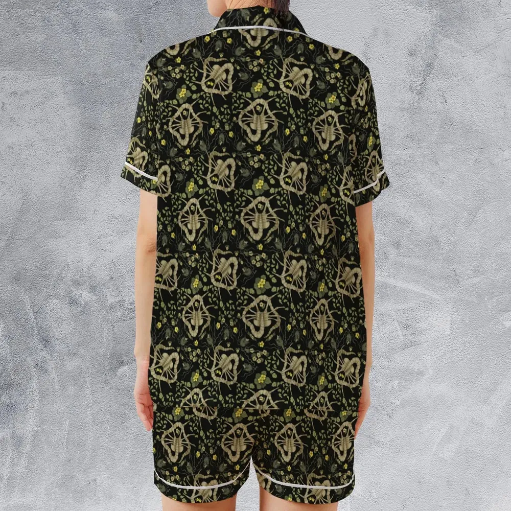 Facehugger Flower Pattern Alien Satin Short-Sleeve Pajamas Set - 2