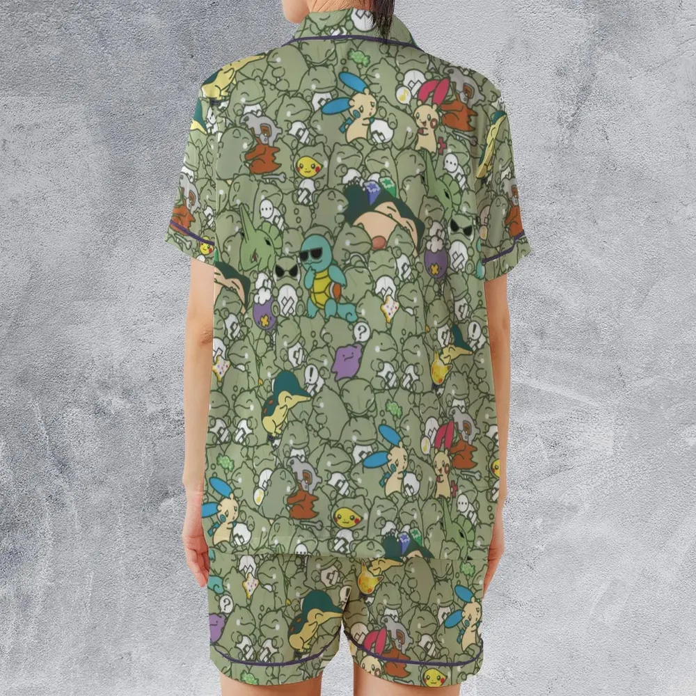 Epic Pokemon Pattern Satin Short-Sleeve Pajamas Set - 2