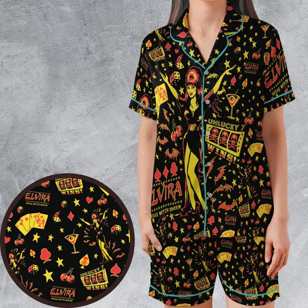 Elvira Mistress Of The Dark Pattern Satin Short-Sleeve Pajamas Set - 1