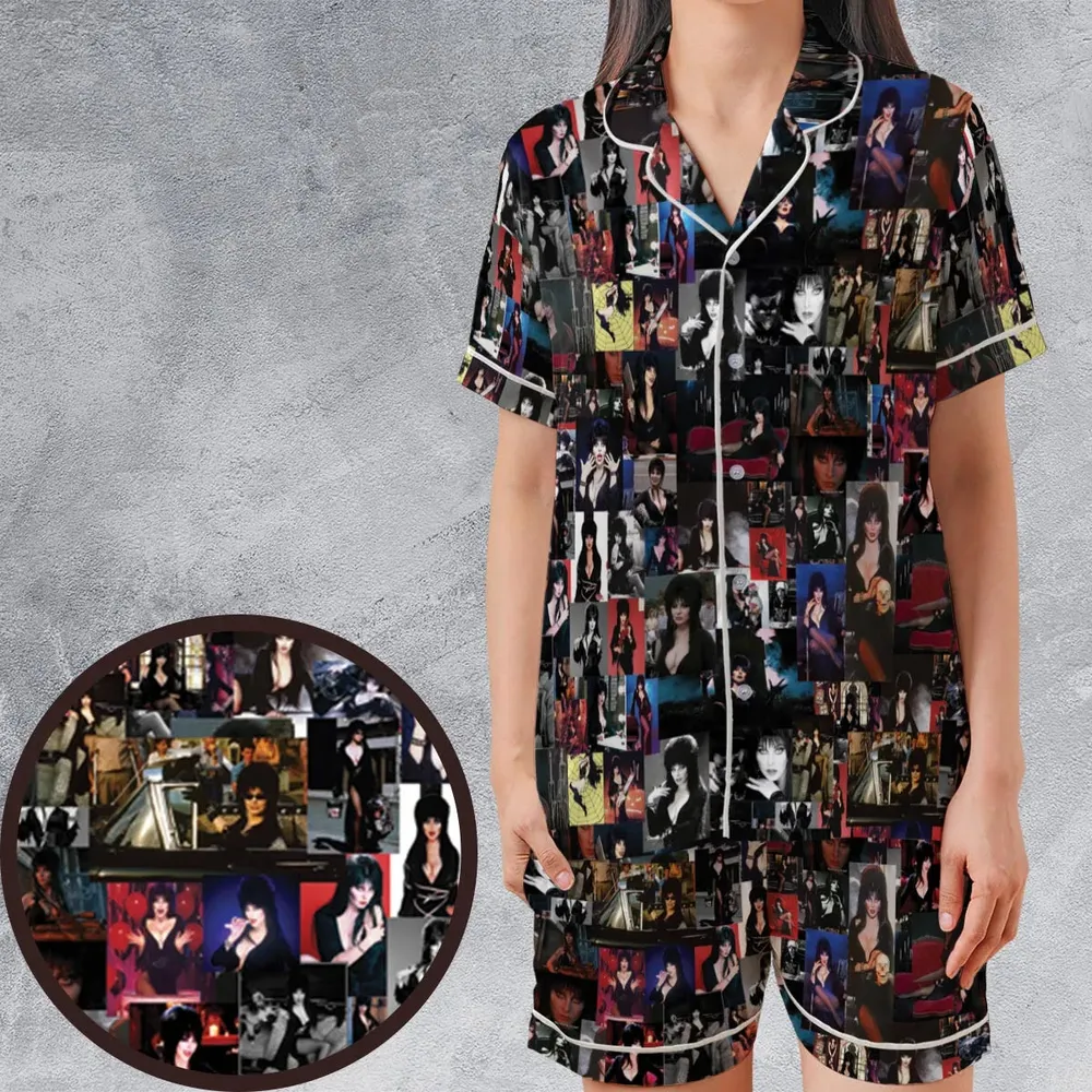 Elvira Mistress of The Dark Collage Satin Short-Sleeve Pajamas Set - 1