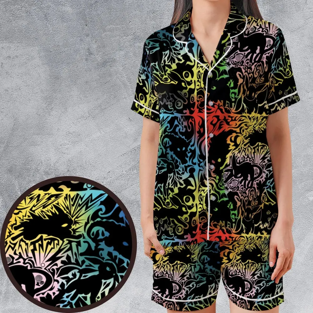 Eevee Pokemon Black Satin Short-Sleeve Pajamas Set - 1