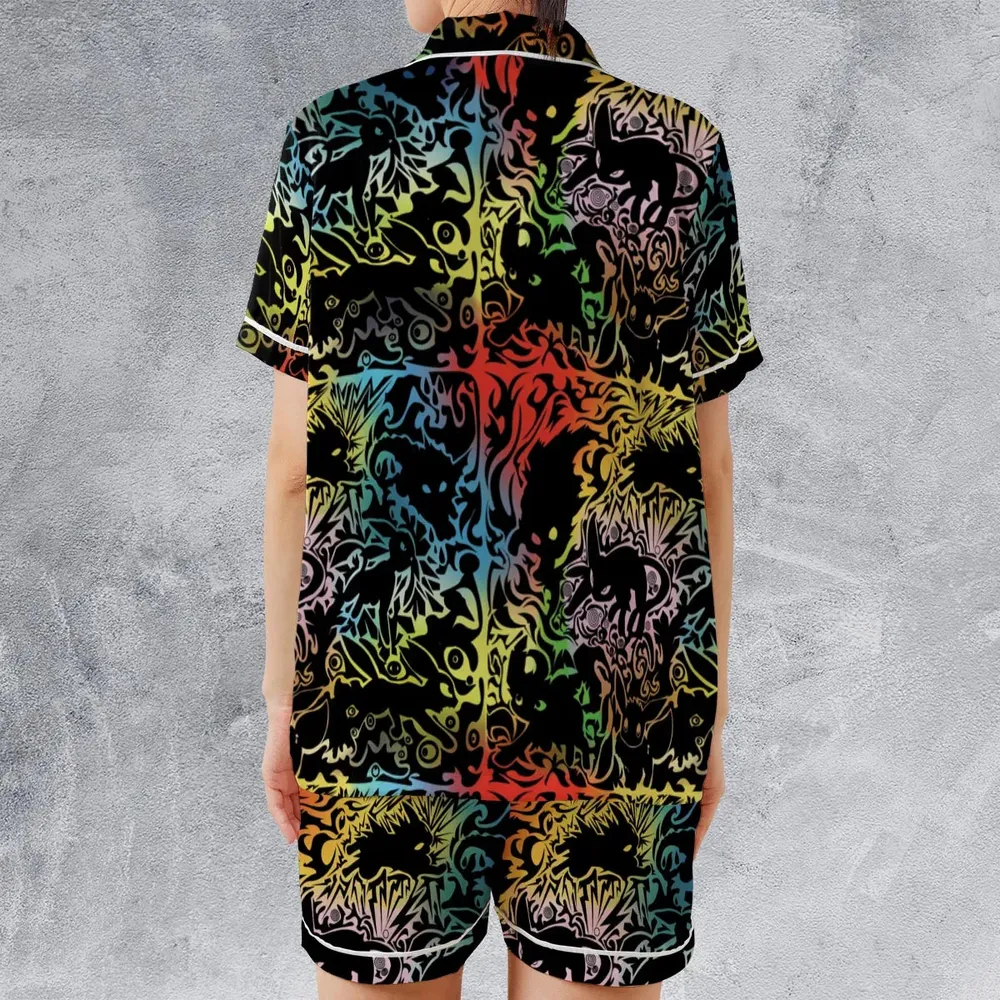 Eevee Pokemon Black Satin Short-Sleeve Pajamas Set - 2