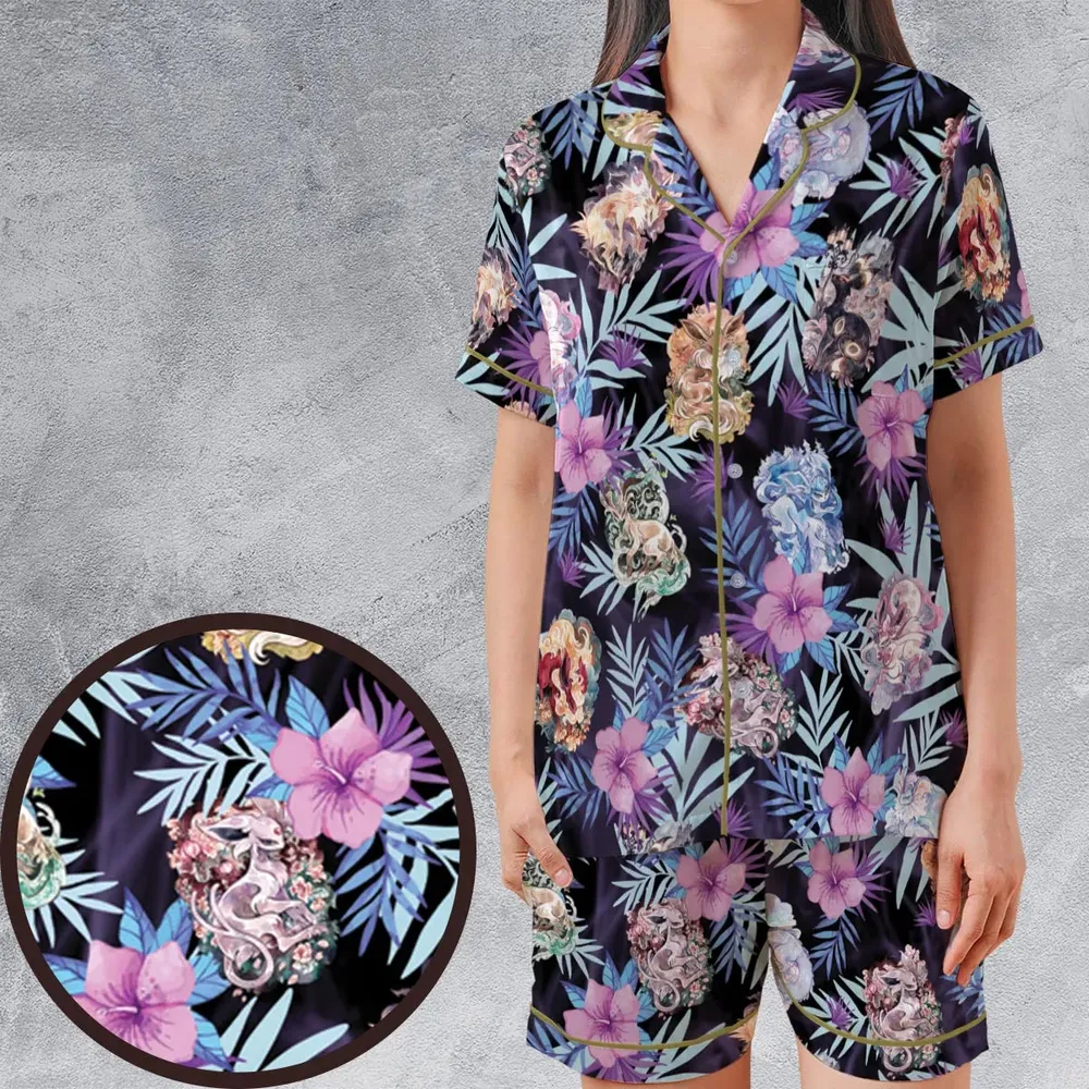 Eevee Evolutions Fancy Style Satin Short-Sleeve Pajamas Set - 1