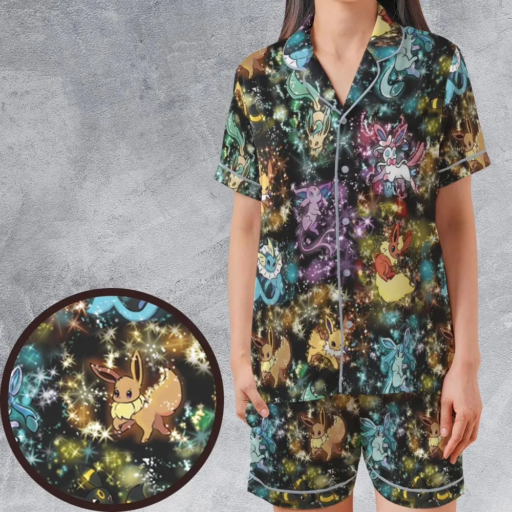 Eevee Evolution in the Galaxy Satin Short-Sleeve Pajamas Set - 1