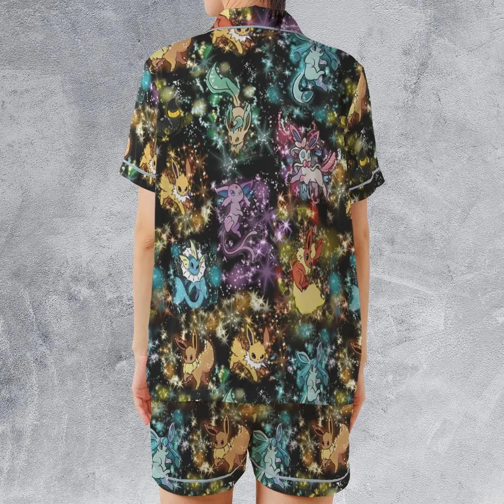 Eevee Evolution in the Galaxy Satin Short-Sleeve Pajamas Set - 2