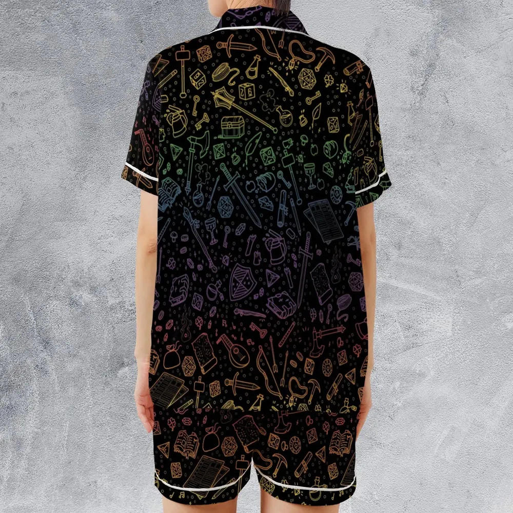 DnD Tabletop RPG Pattern Satin Short-Sleeve Pajamas Set - 2