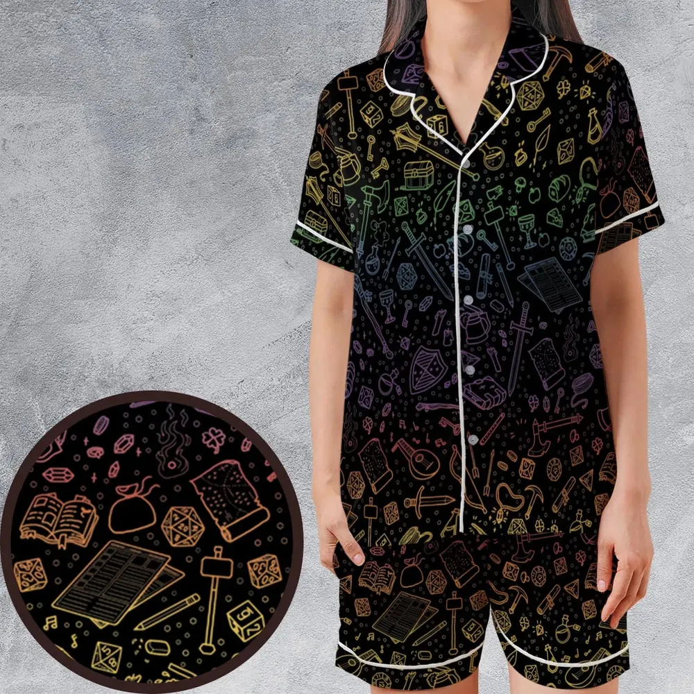 DnD Tabletop RPG Pattern Satin Short-Sleeve Pajamas Set - 1
