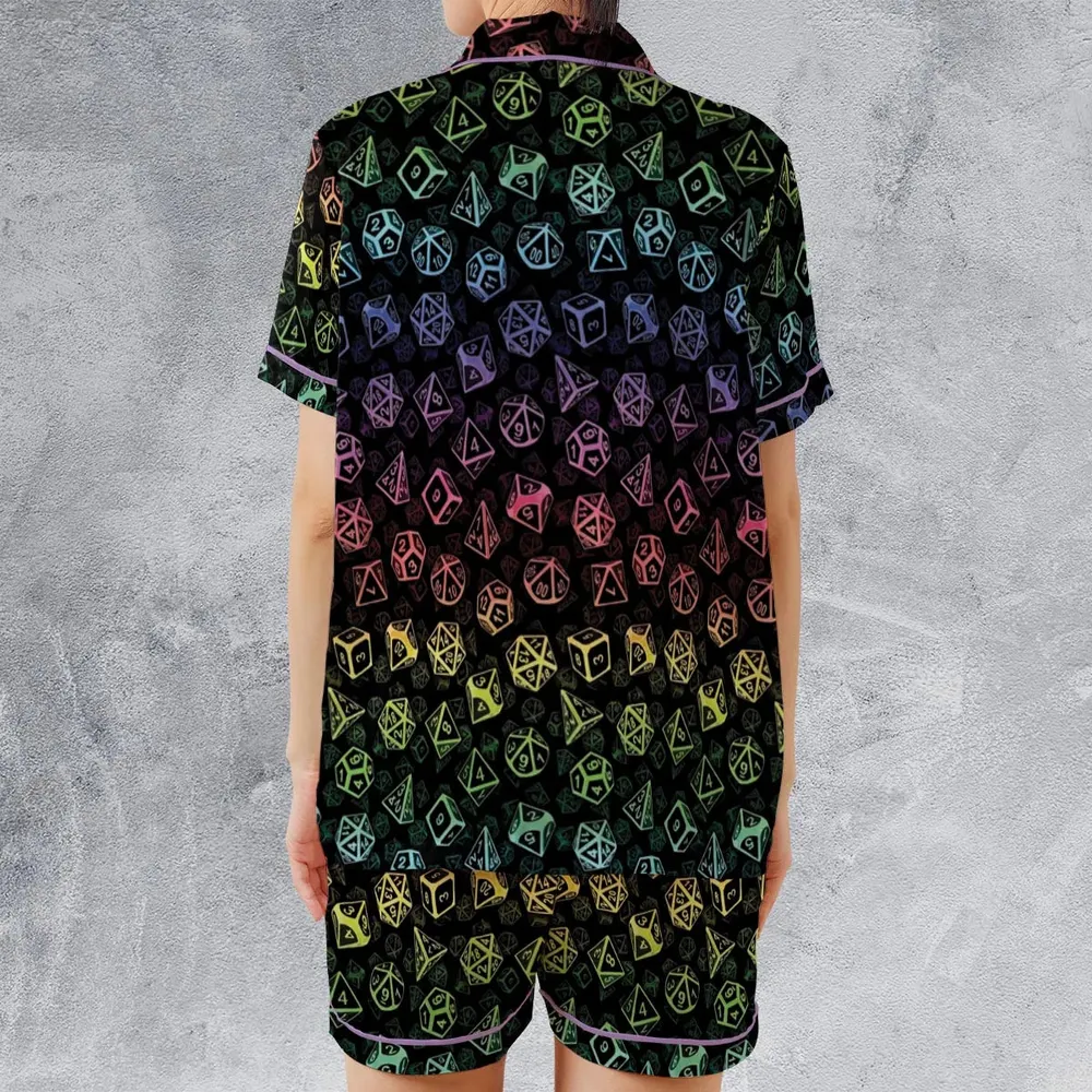 DnD Rainbow Dice Set Pattern Satin Short-Sleeve Pajamas Set - 2