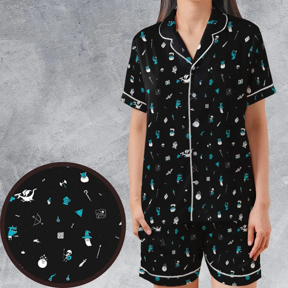 DnD Pattern Satin Short-Sleeve Pajamas Set - 1