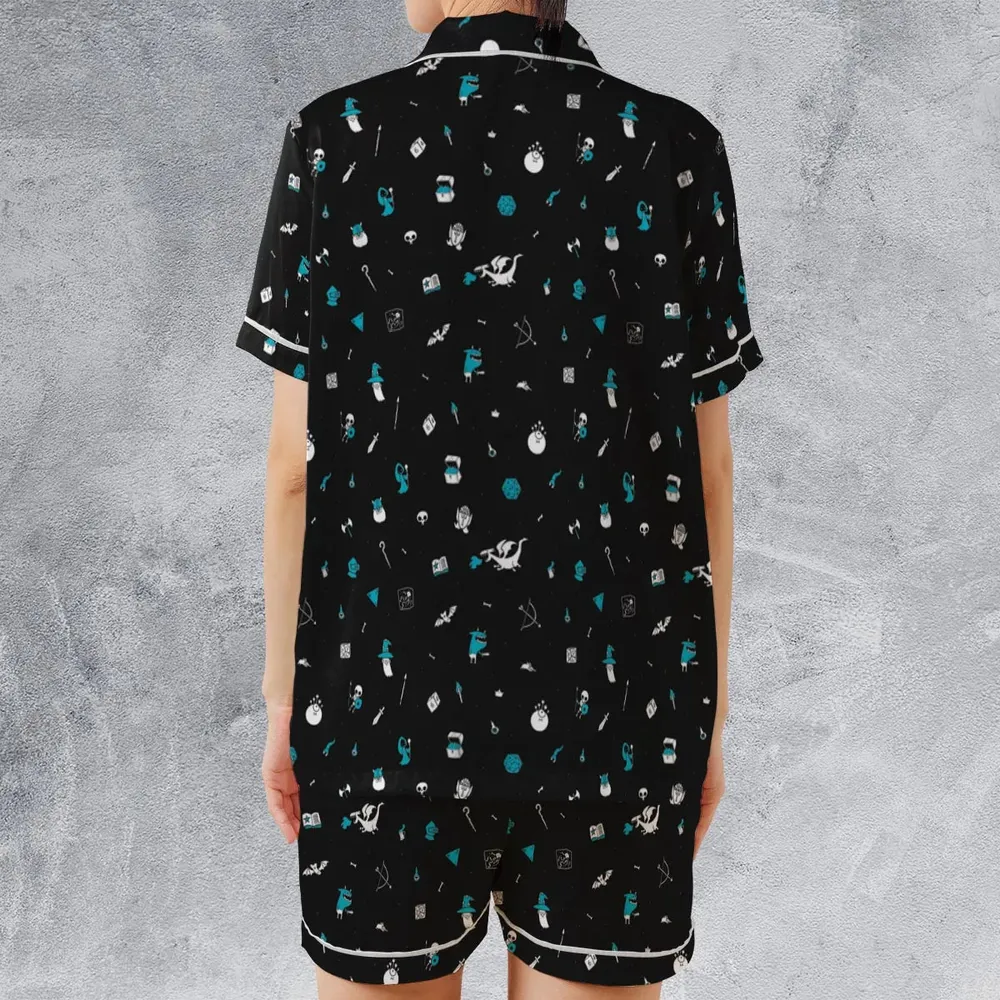 DnD Pattern Satin Short-Sleeve Pajamas Set - 2