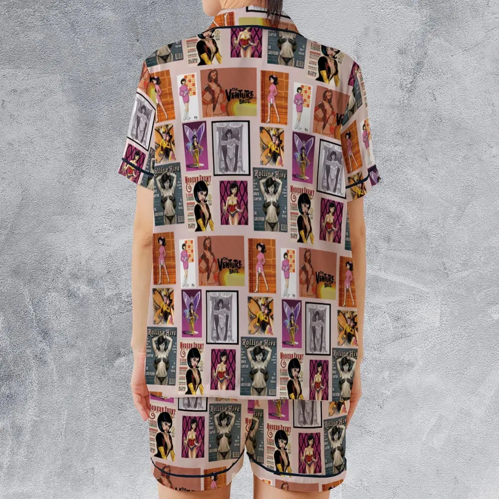 Dr. Mrs. The Monarch The Venture Bros. Magazine Poses Satin Short-Sleeve Pajamas Set - 2