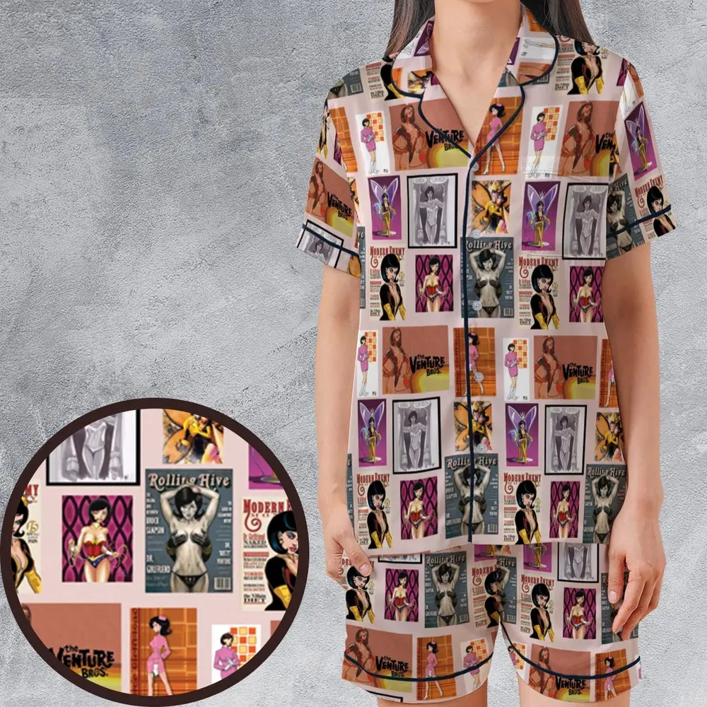 Dr. Mrs. The Monarch The Venture Bros. Magazine Poses Satin Short-Sleeve Pajamas Set - 1