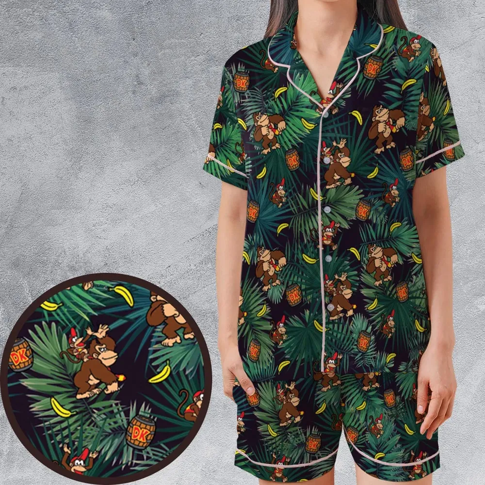 Donkey Kong Nintendo Video Games Satin Short-Sleeve Pajamas Set - 1