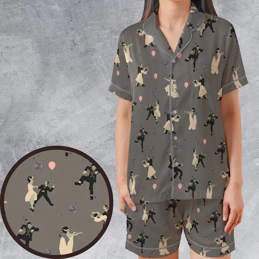 Dirty Dancing Frankenstein and Bride of Frankenstein Satin Short-Sleeve Pajamas Set - 1