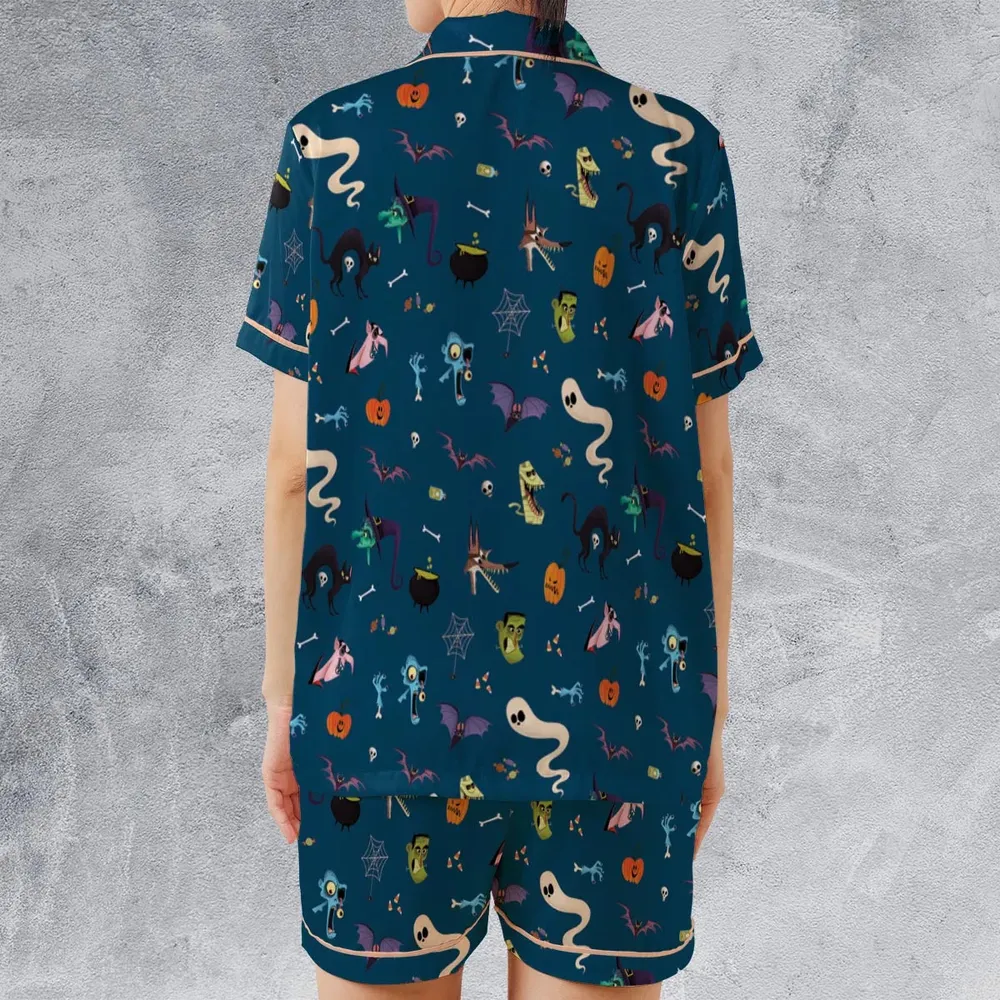 Cute Spooky Classic Monster Satin Short-Sleeve Pajamas Set - 2