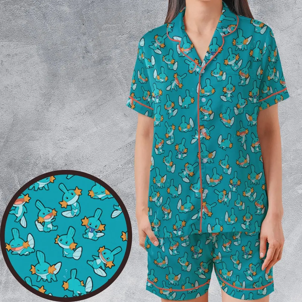 Cute Mudkips Pokemon Satin Short-Sleeve Pajamas Set - 1
