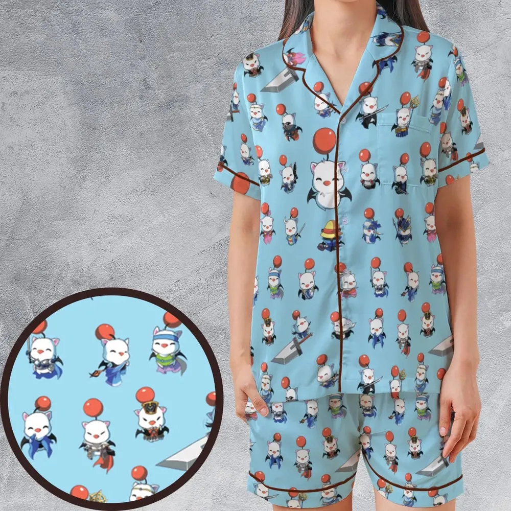 Cute Moogle Final Fantasy Satin Short-Sleeve Pajamas Set - 1