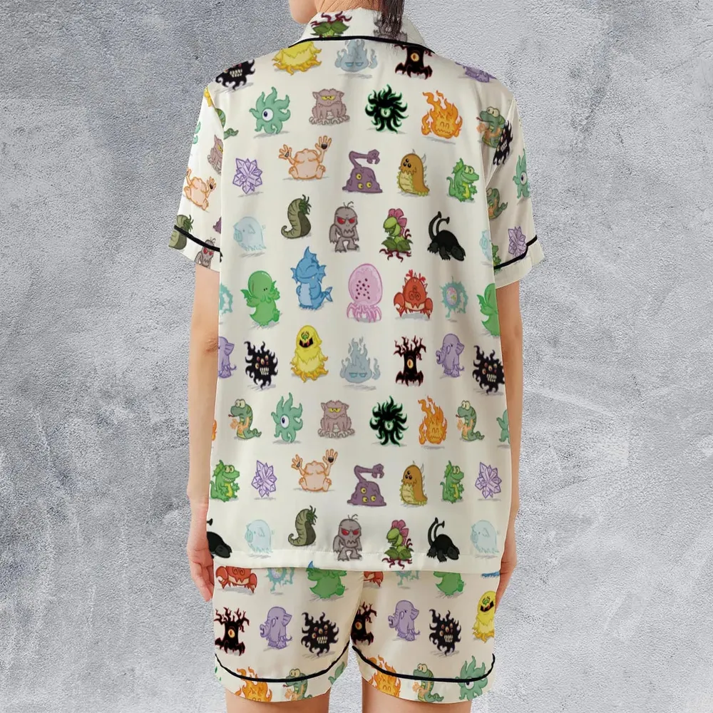 Cute Monsters H. P. Lovecraft Satin Short-Sleeve Pajamas Set - 2