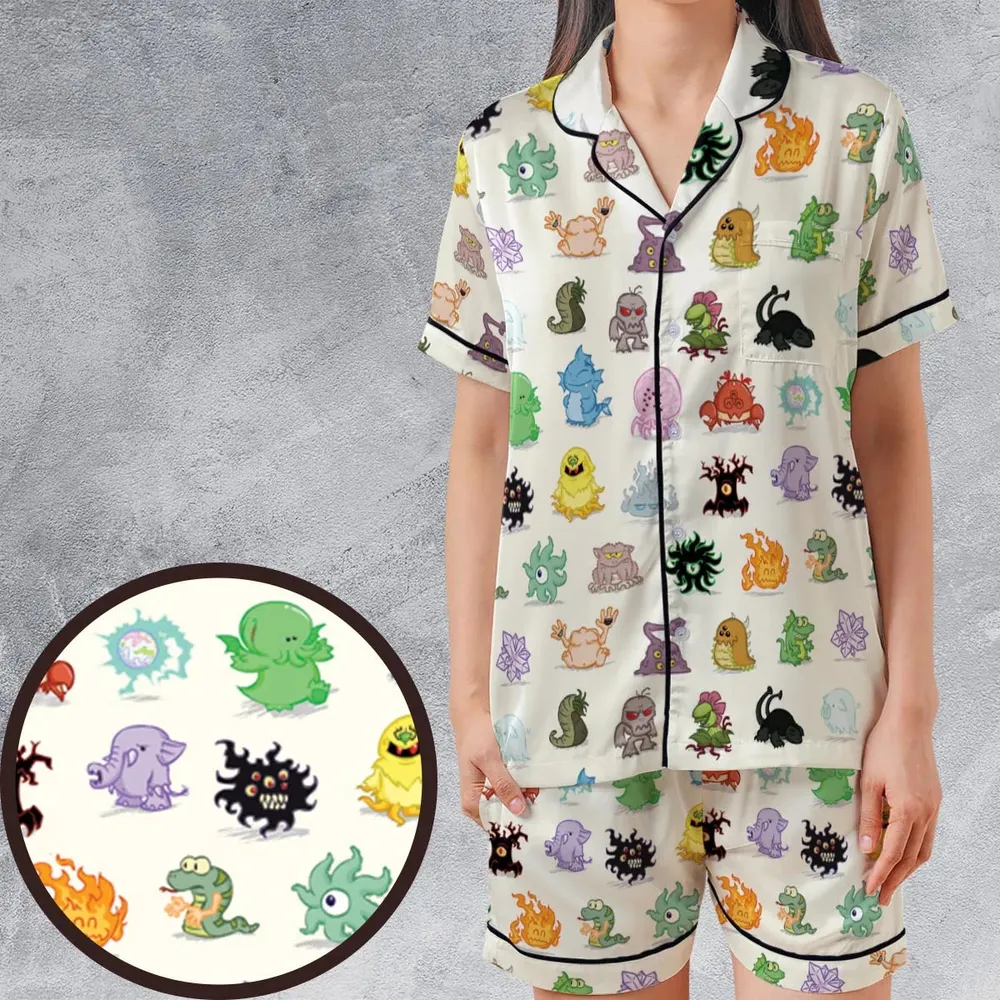 Cute Monsters H. P. Lovecraft Satin Short-Sleeve Pajamas Set - 1