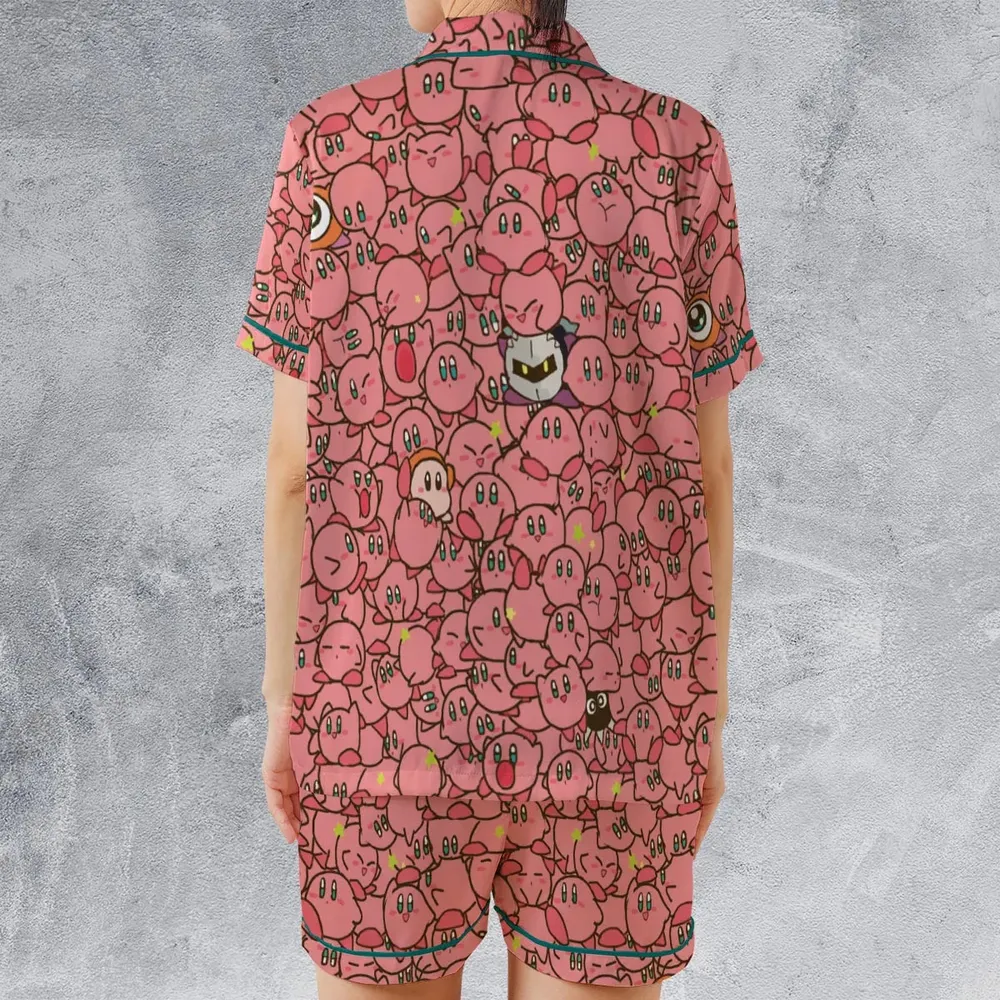 Cute Kirby Waddle Doo Bandana Waddle Dee Meta Knight Kirby's Characters Satin Short-Sleeve Pajamas Set - 2